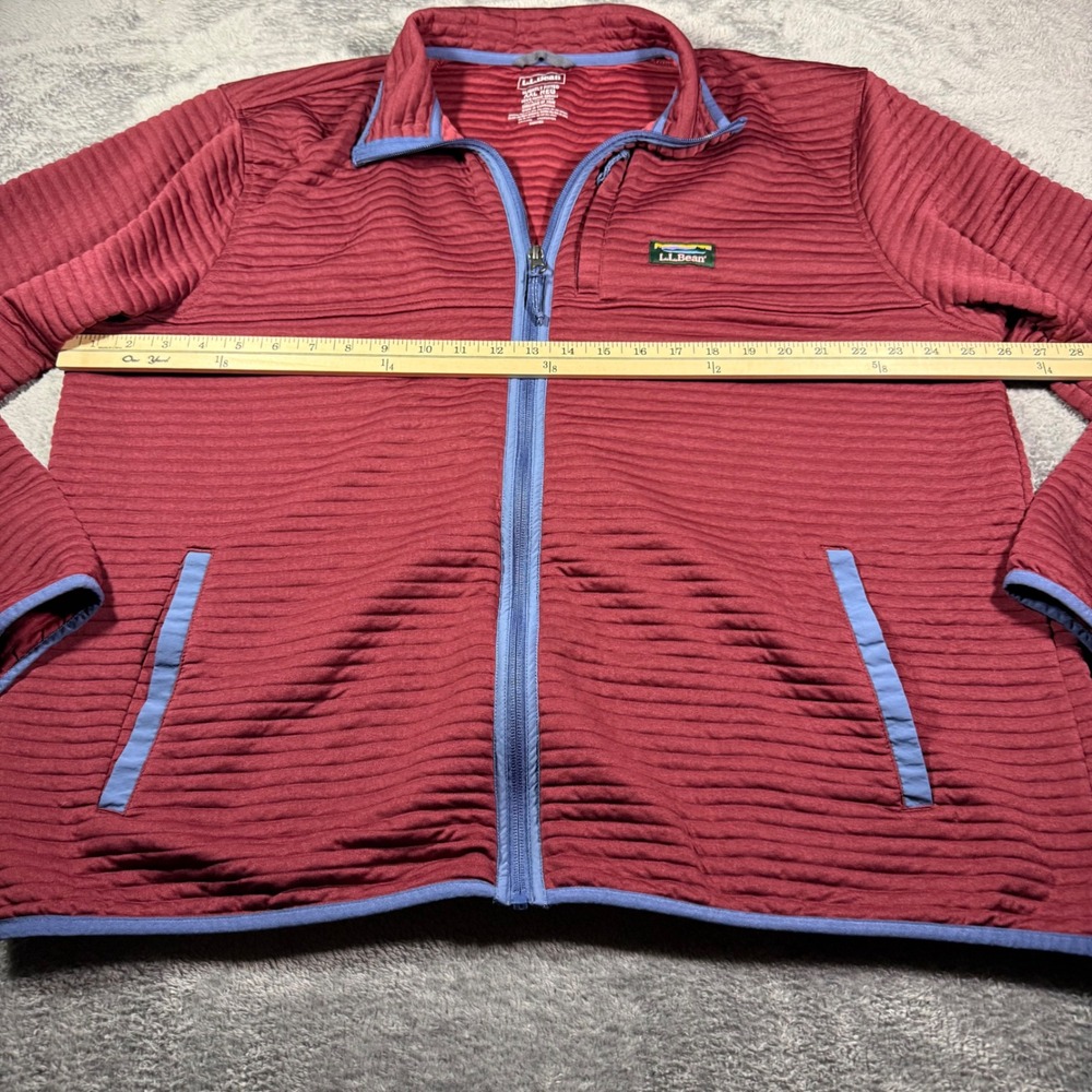 LL Bean Mens XXL Ridge Fleece Full Zip Jacket Burgundy Red Blue 520414 Regular - Picture 4 of 6